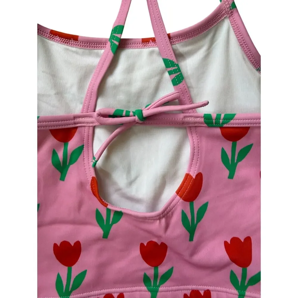 Hanna Andersson Girls' Swim Two-Piece Bikini Red Flowers Size 10 Pink